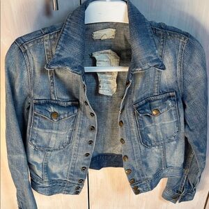 Current Elliott distressed Denim Button-Front Jacket - Light Blue